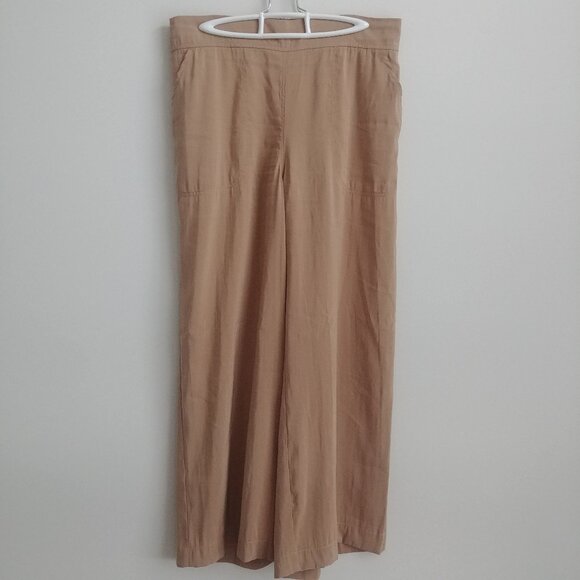 Light tan caramel brown XL cropped lightweight flowy wide leg ankle pants - Picture 1 of 13